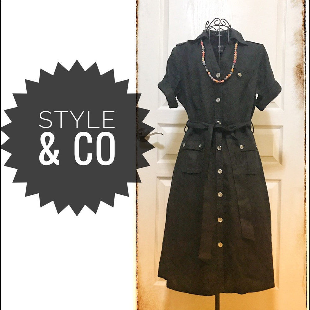 Black Linen Safari Style & Co Dress